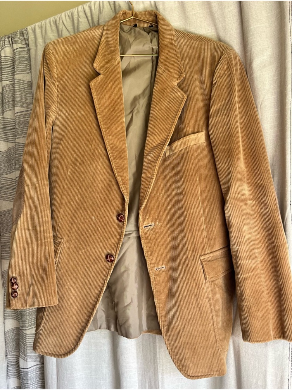 Vintage Style Camel Corduroy Blazer Distressed Oversized Jacket